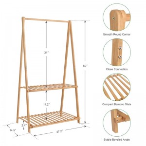 Suuri kapasiteetti ja tilaa säästävät bambu lasten lasten ripustin
