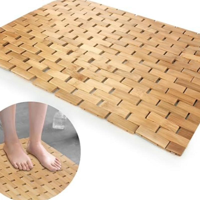 Luonnollinen bambu-kylpymatto, liukumaton bambu-suihkumatto, vedenpitävä taitettu puurakan matto kylpyammeelle