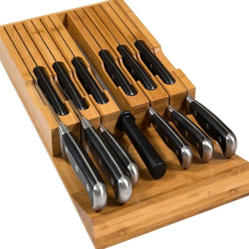 Drawer-bambuveitsilohko pitää 12 veitsiä